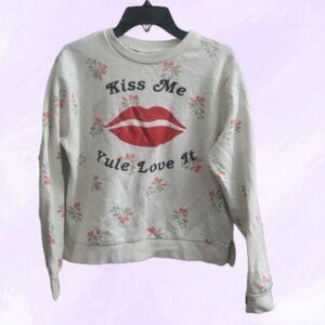 Holiday Time Kiss Me Yule Love It Ugly Christmas Sweater in mint green, red XS